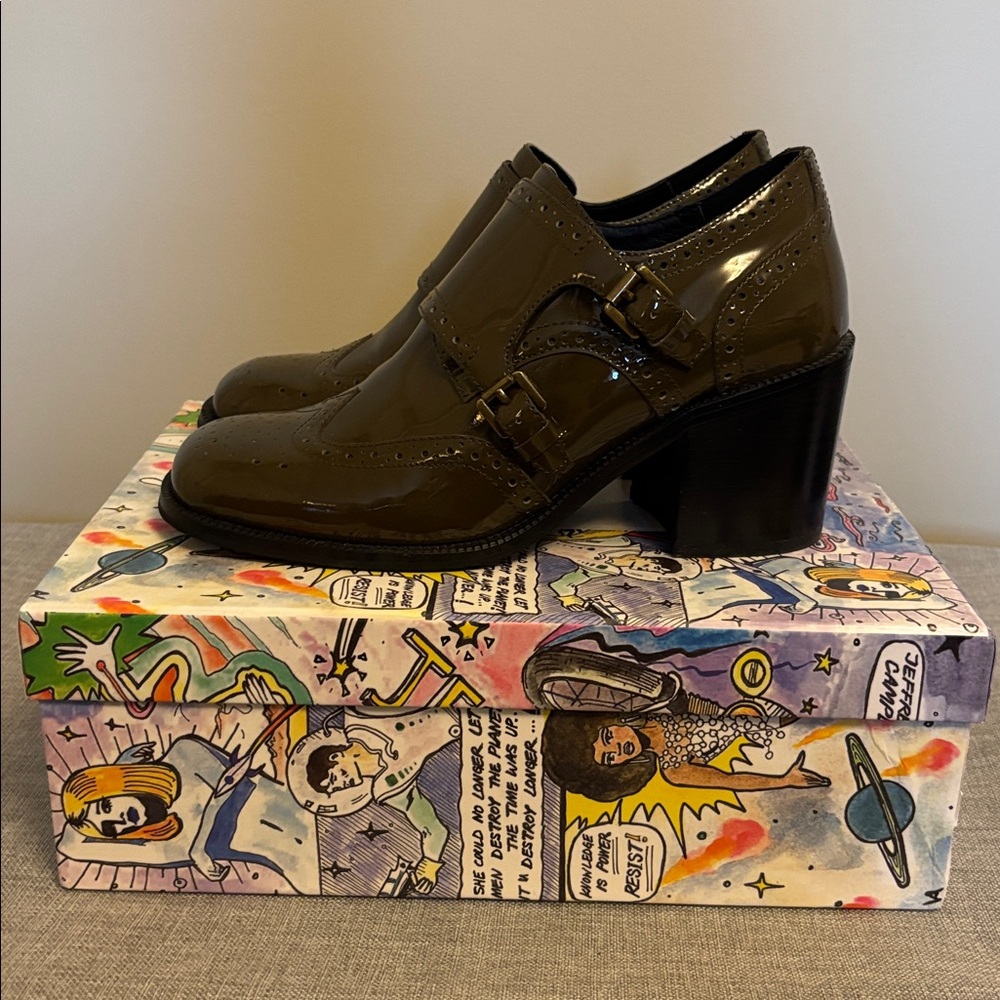 Jeffrey  Campbell Monk Heeled Shooties, in Olive Patent, Size 8/39.  EUC. - Picture 15 of 16